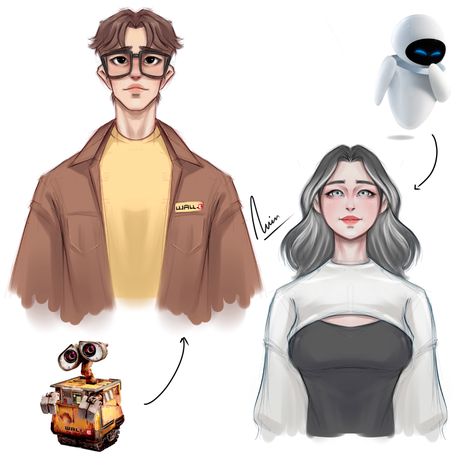 wall e and eve Human Eve Wall-e, Wall-e As A Human, Walle And Eve Fanart, Wall E As Human, Eve And Wall E Drawing, Eve And Wall E Human, Wall E And Eve As Humans, Wall E Fanart Human, Human Wall-e