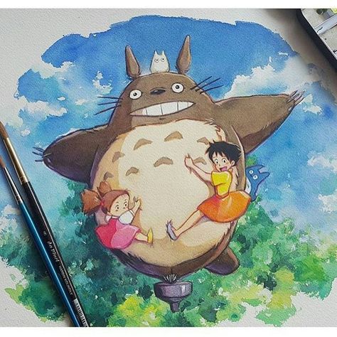 Totoro water colour 2 Totoro Drawing, Winsor Newton Watercolor, Totoro Art, Art Of Drawing, Studio Ghibli Fanart, Manga Watercolor, Winsor And Newton Watercolor, Art Tutorials Watercolor, Ghibli Artwork