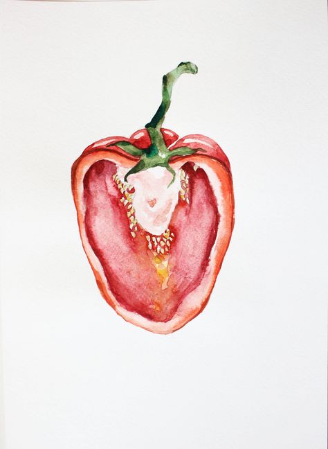 Original Watercolor, Bell pepper art, Organic Vegetables art, Kitchen decor, sweet pepper art, pepper Art, bell pepper watercolor OOAK by MaryArtStudio on Etsy Pepper Watercolor, Healthy Christmas Snacks, Fruit Desserts Easy, Fruit Watercolor, Fruit Diy, Healthy Fruit Smoothies, Fruit Pizza Recipe, Watermelon Carving, Fruit Packaging