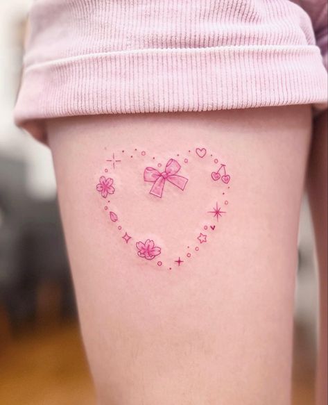 Tattoos For Women Colorful, Tattoos Cute, Pink Tattoo, Small Pretty Tattoos, Kawaii Tattoo, Cute Little Tattoos, Cute Tiny Tattoos, Girls Heart, Discreet Tattoos