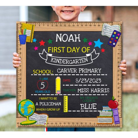 First Day of School Fill In Blanks Chalkboard  Poster - First Day of School Gifts Chalkboard School Signs, First Day Of School Board, School Elements, First Day Of School Photo, First Day Of School Sign, Wooden Ruler, Chalkboard Poster, School Chalkboard, Chalkboard Ideas