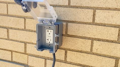 Outdoor Outlet Ideas, Exterior Outlet, Outdoor Outlet Cover, Installing Electrical Outlet, Outdoor Electrical Outlet, Outdoor Outlet, Electrical Box Cover, Electrical Installation, Electrical Tape