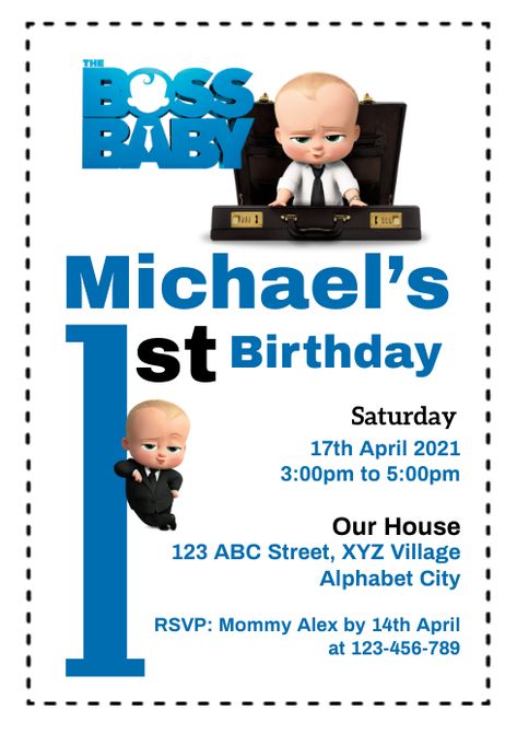 Bday Invitation Card, Baby Birthday Invitation Card, Bos Baby, Baby Boy Invitations, 1st Birthday Invitation Template, Batman Theme, Baby Birthday Invitations, Boss Birthday