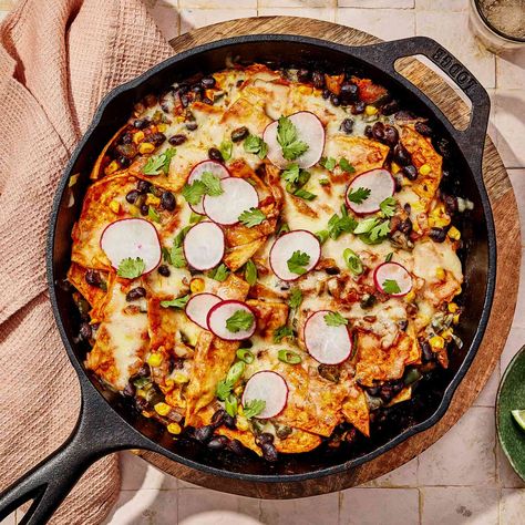 Black Bean Enchilada Skillet Is the “Perfect One-Pan Meal” Semaglutide Diet, Skillet Enchiladas, Enchilada Skillet, Enchiladas Healthy, Mexican Train, Bean Dishes, Meatless Dishes, Easy Breakfast Brunch, Black Bean Enchiladas