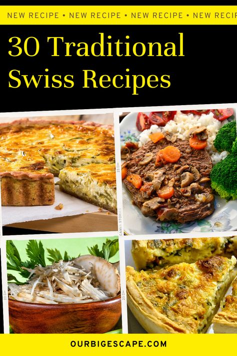 Authentic Swiss Recipes - Traditional Recipes from Switzerland your family will fall in love with. Try all of these great Swiss recipes we found on our trip to Switzerland. Traditional Swiss Recipes, Swiss Cooking Recipes, Traditional Swiss Food, Swiss Baking Recipes, Swiss Breakfast Traditional, Recipes From Switzerland, Swiss Dinner Recipes, Swiss Cuisine Recipes, Swiss Food Traditional