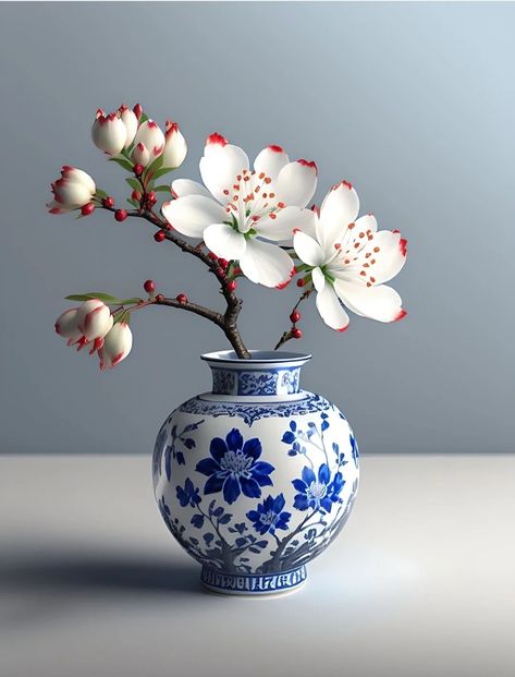 Chinese Vase With Flowers, Flowers In Vase Reference Photo, Vase Reference, Chinese Porcelain Pattern, Flower Design Vector, Still Life Pictures, Chinese Flower, Blue Drawings, Still Life Photos