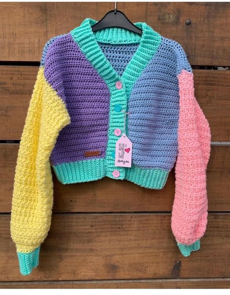 Rainbow Sherbert, Kids Cardigans, Rainbow Crochet, Crochet Fashion Patterns, Crochet Top Pattern, Knitting Girls, Kawaii Clothes, Crochet For Kids, Crochet Cardigan