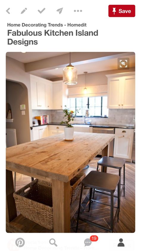 Island Kitchen Island Table Combination, Dapur Rustic, Kitchen Dining Room Combo, Chaise Haute Bar, Kitchen Island Bench, Rustic Kitchen Island, Kitchen Island Table, Farmhouse Kitchen Island, Wood Kitchen Island