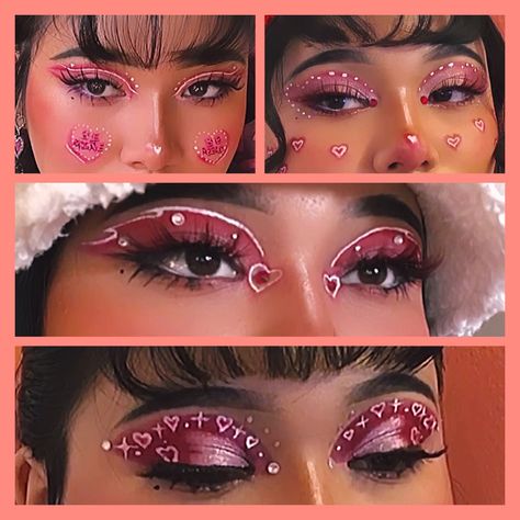 Eye Makeup Heart, Eye Makeup With Hearts, Lover Era Heart Eye, Heart Eyemakeup, Rhinestone Heart Eye Makeup, Heart Trend, Makeup Jewels, Heart Makeup, Eye Gems