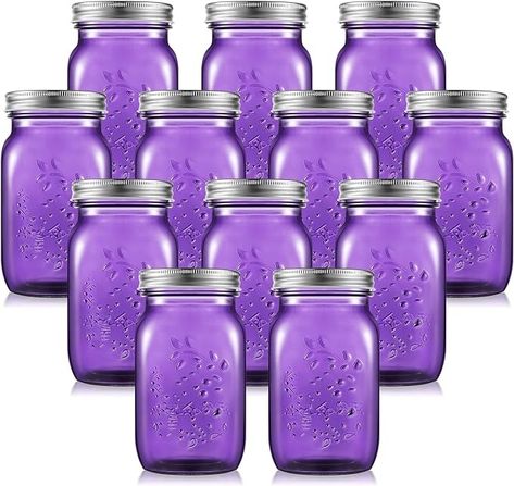 Amazon.com: 12 Pieces 32 oz Colored Mason Jars Glass Mason Jars with Lids Glass Wide Mouth Canning Jar Mason Jars NOT Allowed Dishwasher (Purple): Home & Kitchen Colored Mason Jars, Jars With Lids, Canning Jar, Fermenting, Canning Jars, Wide Mouth, Not Allowed, 6 Pack, Mason Jars