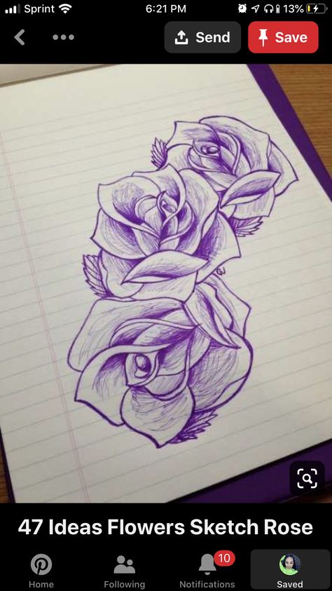 Three Roses Drawing, Three Flowers Drawing, Purple Drawing Ideas, Flowers Sketch, Thigh Tat, Rose Drawing Tattoo, Flower Tattoo Drawings, Drawing Beautiful, Rose Sketch