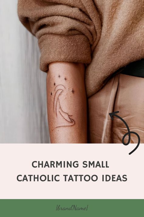 Looking for inspiration for small Catholic tattoos? Whether you're searching for a simple cross design or a meaningful Bible verse, these tiny tattoos pack a powerful spiritual punch. Discover beautiful ways to showcase your faith through ink with our collection of small Catholic tattoo ideas. From delicate rosary beads to tiny images of saints, there are endless possibilities to express your beliefs in an elegant and understated way. Embrace your spirituality with these meaningful and charming Catholic Tattoos For Women, Small Catholic Tattoos, Tiny Cross Tattoo, St Michael Tattoo, Saint Tattoo, Catholic Tattoos, Catholic Symbols, Catholic Artwork, Faith Tattoo