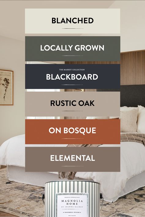 This curated palette from Magnolia Home by Joanna Gaines® paint offers shades that complement and coordinate with Blanched, a warm beige that allows for creativity and personalization. Magnolia Paint Colors, New Home Decor Ideas, Neutral Bedroom Ideas, Peach Bedroom, Joanna Gaines Paint, Modern Paint Colors, Magnolia Paint, House Color Palettes, Business Colors