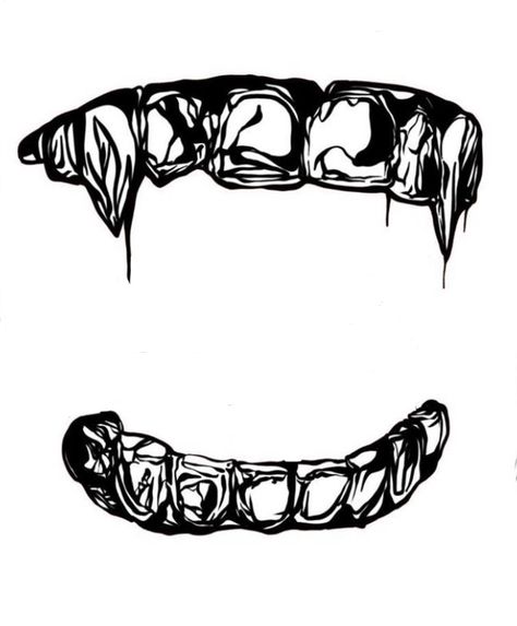 Fanged Teeth Drawing, Knee Spider Tattoo, Vampire Fangs Tattoo, Fangs Tattoo, Diy Ink, Gang Logo, Teeth Drawing, Tooth Tattoo, Around Arm Tattoo