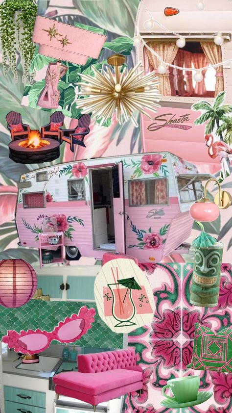 #pinkandgreen #vintage #caravan #camping #vacation Girly Camping, Cabana Decor, Caravan Camping, Camping Vacation, Palm Beach Regency, Vintage Caravan, Vintage Camping, Palm Beach, Caravan