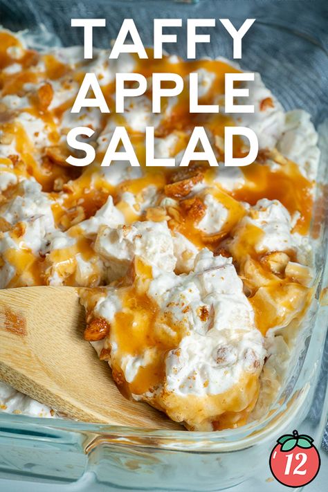 Taffy Apple Salad | 12 Tomatoes Taffy Apple Salad Recipe, Taffy Apple Salad, Apple Salad Recipe, Caramel Apple Salad, Caramel Apple Desserts, Taffy Apple, Gluten Free Milk, Caramel Apples Easy, Low Sugar Desserts