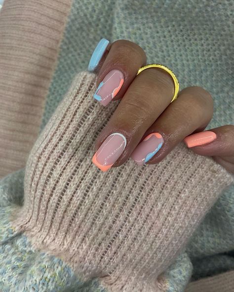 Trendy Blue Nails, Blue Wedding Nails, Peach Daiquiri, Swirl Nail, Blue Nail Art Designs, Blue Gel Nails, Orange Nail Designs, Fake Nails Long, Same But Different