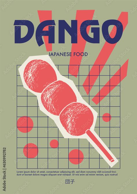 Japanese dango. Price tag or poster design. Set of vector illustrations. Typography. Engraving style. Labels, cover, t-shirt print, painting. Stock Vector | Adobe Stock Japanese Yatai Design, Modern Japanese Graphic Design, Colorful Japanese Aesthetic, Poster Japanese Design, Japanese Style Poster Design, Japanese Print Design, Asian Poster Design, Poster Vector Design, Pottery Poster Design