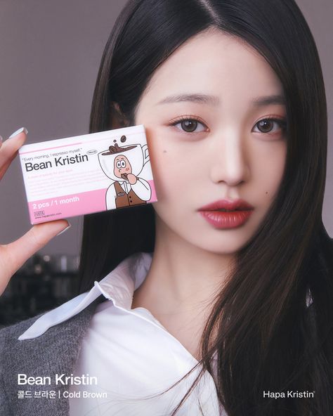 Who are you today? ☕️🤎 Introducing Bean Kristin in Cold Brown. 1 of 4 Brand New colors in our collection specially crafted to give your eyes a natural yet intriguing look. Lens Details: G.Dia: 13.2mm Colours: 4 colours Type: Monthly Hapa Kristin, Won Young, Iz One Minju, Ive Wonyoung, Brand Collaboration, Starship Entertainment, Iz One, K Idols, South Korean Girls