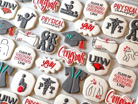 Physical Therapy Graduation Party Ideas, Medical School Graduation Cookies, Physical Therapy Cake Graduation, Physical Therapy Cookies Decorated, Pt Cookies Decorated, Physical Therapy Graduation Party, Physical Therapy Cookies, Congratulations Cookies, Utsa Graduation Cookies