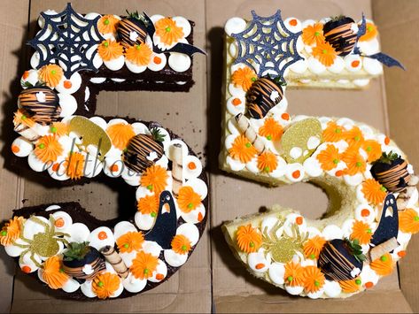 Spooky Number Cake, Halloween Number Cake, Torte Halloween, Number 5 Cake, Number 2 Cakes, Summerween Party, 50 Cake, Witch Cake, Cake Lettering