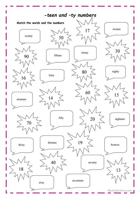 Numbers -teen and -ty - English ESL Worksheets for distance learning and physical classrooms Esl Numbers, Numbers 1 100, Easy Exercise, Teen Numbers, Number Activities, Ordering Numbers, Word Activities, Teaching Jobs, Esl Worksheets