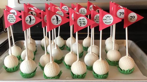 Golf Party Treats, Golf Theme Cake Pops, Golf Party Dessert Table, Golf Cakepops, Golf Themed Desserts, Golf Ball Cake Pops, Golf Cake Pops, Masters Party, Golf Cookies