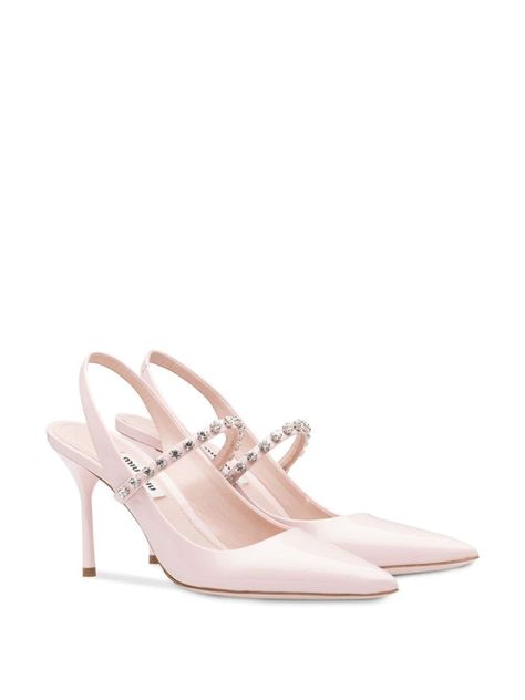 Shop Miu Miu Patent leather slingbacks with Express Delivery - FARFETCH Elegant Shoes Heels, Miu Miu Heels, Jimmy Choo Heels, Miu Miu Shoes, Crystal Shoes, Pink Chanel, Pink Sandals, Chanel Earrings, Slingbacks