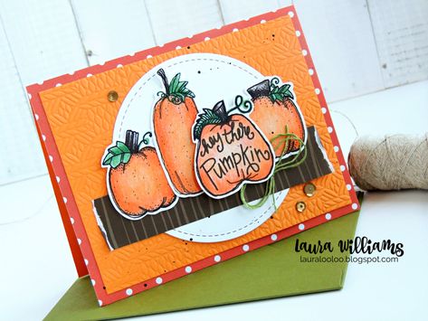 lauralooloo: Hey There Pumpkin! {Impression Obsession Challenge Card} October Is My Favorite, Pumpkin Inspiration, Hey There Pumpkin, Halloween Cards Handmade, Impression Obsession, Cute Bat, Scrapbooking Cards, Love Stamps, My Favorite Color