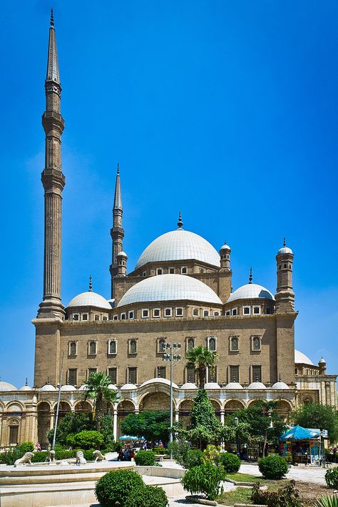 1176-83.Cairo Citadel or Qalaʿat Salāḥ ad-Dīn-is a medieval Islamic fortification on Mokattam hill near the center of Cairo, Egypt. The Citadel, an example of Ayyubid architecture (built 1176 to 1183 CE) and Mamluk architecture, is now a preserved historic site, with mosques and museums. Mamluk Architecture, Cairo Citadel, Beautiful Mosque, The Citadel, Beautiful Mosques, Cairo Egypt, Spain And Portugal, Islamic Architecture, 12th Century