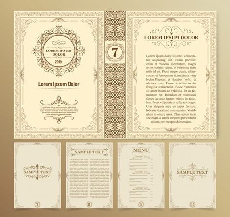 Vintage book layouts and design Premium ... | Premium Vector #Freepik #vector #vintage Medieval Book Cover Design, Victorian Book Aesthetic, Vintage Book Design Layout, Book Typesetting Design, Vintage Book Layout, Vintage Book Cover Template, Medieval Book Cover, Vintage Book Design, Book Cover Vintage