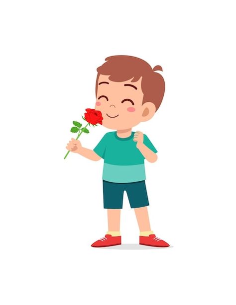 Little boy holding flower and sniff the ... | Premium Vector #Freepik #vector #cute-kids #cute-boy #happy-cartoon #people-kids Cartoon Rose, Rainbow Lorikeet, Art Men, Rose Illustration, Happy Cartoon, Cartoon People, Cartoon Boy, Flower Boys, Logical Thinking