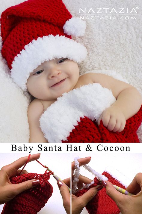 Crochet Santa Hat Free Pattern, Crochet Santa Hat Pattern, Baby Santa Hat, Santa Hat Pattern, Crochet Santa Hat, Crochet Christmas Hats, Purl Knit, Baby Santa, Crocheted Things