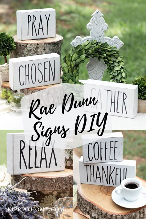 Mini Signs Diy, Small Wooden Signs Diy, Diy Rae Dunn Decor, Diy Decor Signs, 2x4 Signs, Diy Farmhouse Crafts, Easy Farmhouse Decor, Painted Blocks, Wood Block Signs