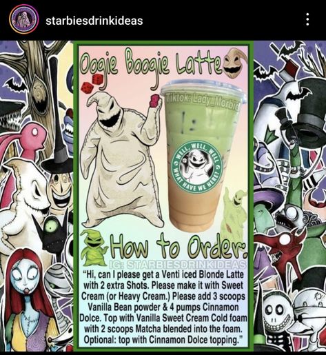 Nightmare Before Christmas Starbucks Drink, Starbucks Halloween Drinks, Christmas Cafe, Starbucks Ideas, Starbucks Flavors, Disney Dishes, Christmas Starbucks, Starbucks Hacks, Starbucks Secret Menu Recipes