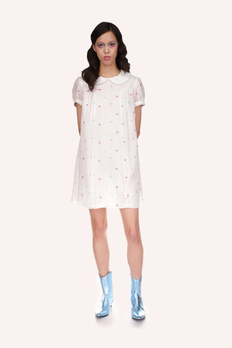 Cluny Lace Trimmed Floral Swiss Dot Babydoll Dress Nyc Accessories, Mesh Swimwear, Cluny Lace, Anna Sui, Original Clothes, Shop The Look, Swiss Dot, Spring 2024, Tie Dress