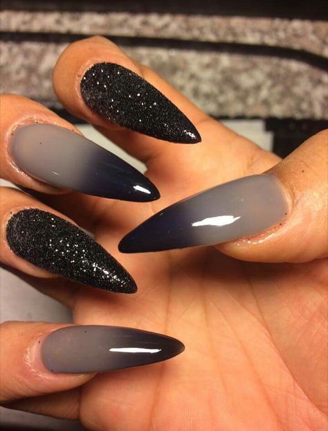 Nails Gray And Black Ombre Nails, Dark Grey Ombre Nails, Gray Ombre Nails Almond, Black And Gray Ombre Nails, Black Grey Ombre Nails, Black Grey Nails Design, Greyscale Nails, Black And Grey Ombre Nails, Grey And Black Nails Designs