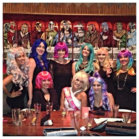 Wigging out bachelorette party! Loved all the colors! Wig Bachelorette Party, Wig Bachelorette, Housewarming Party Themes, Bachelorette Party Straws, New Orleans Bachelorette, Mexico Bachelorette, Theme Party Ideas, Bach Bash, 21st Bday Ideas