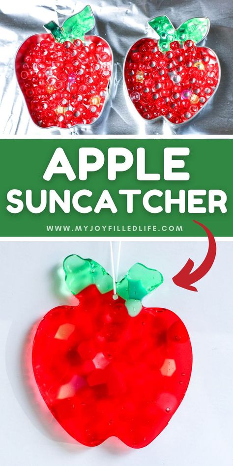 If you're doing an apple them or unit in your homeschool or preschool, this apple suncatcher craft will be a great addition to your planned activities. Apple Suncatcher Craft, Apple Suncatcher, Melted Bead Suncatcher, Fall Activity For Kids, Bead Suncatcher, Melted Beads, Apple Crafts, Fall Sensory, Pony Bead Animals