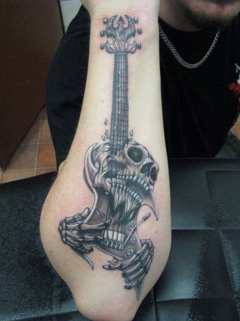 Music Guitar Tattoo, Guitar Tattoo Design, Music Tattoo Sleeves, Music Notes Tattoo, Band Tattoos, Kunst Tattoos, Guitar Tattoo, Music Tattoo Designs, Wild Tattoo