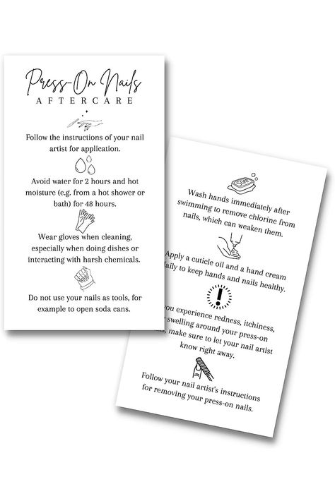 Press On Nail Aftercare Cards  50 Pack  2x3.5&#34; inch Business Card Size  Add to Your DIY Press-On Nail Kit  Press On Nails Supplies  White Card Design Nail Aftercare, Aftercare Cards, Nails Supplies, Design Minimalist, Cuticle Oil, Business Card Size, Nail Supply, Nail Kit, Design Ad