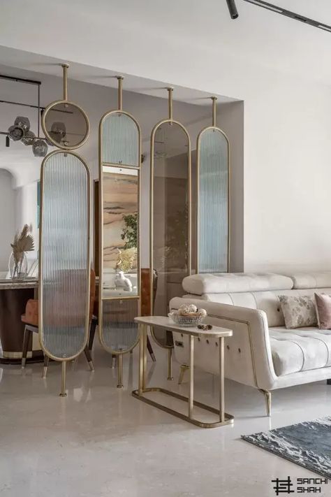 The Opulent “Avant Garde” House Designed For Ultimate Comfort | Sanchi Shah Designs & DN Design Studio - The Architects Diary Living Room Partitions, Partitions Design, Partition Wall Design, Room Partitions, The Avant Garde, Partition Ideas, Indian Home Interior, Hall Interior Design, Studio Interior Design