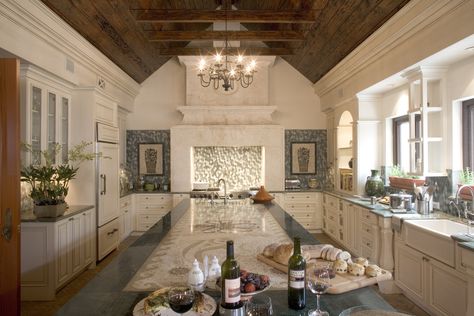 Grand Italian Villa- Gourmet kitchen, custom marine life mosaic, stone hearth. by Gonzalez-Abreu | Alas Architects (GAA) - Lookbook - Dering Hall Italian Villa Layout, Italian Villa Kitchen, Italian House Interior, Italian Villa Interior, Italian Mansion, Italian Cottage, Villa Kitchen, Italian Style Kitchen, Italian Style Home