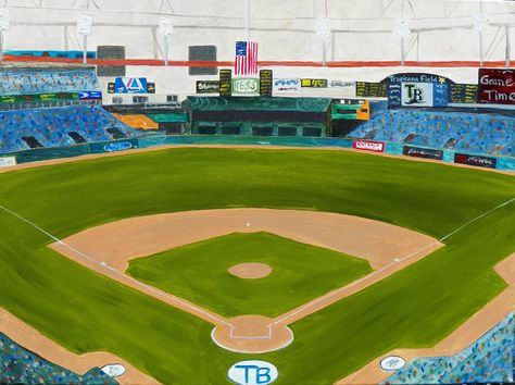 Baseball Field Drawing, Baseball Field Painting, Tropicana Field, Baseball Painting, Frat Coolers, Tampa Bay Rays, Working People, Disney Drawings, Baseball Field