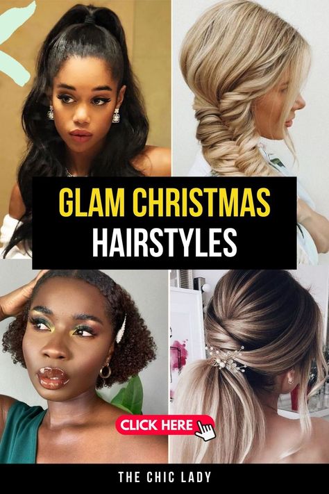 Festive Glam: 20 Christmas Hairstyles for Women to Rock This Year Holiday Up Dos Hairstyles, Holiday Hair Styles Christmas, Fun Holiday Hairstyles, Holiday Updos Christmas Party Hair, Christmas Hairstyles For Women, Holiday Updos, Topsy Tail Hairstyles, Festive Hairstyles, Classic Curls