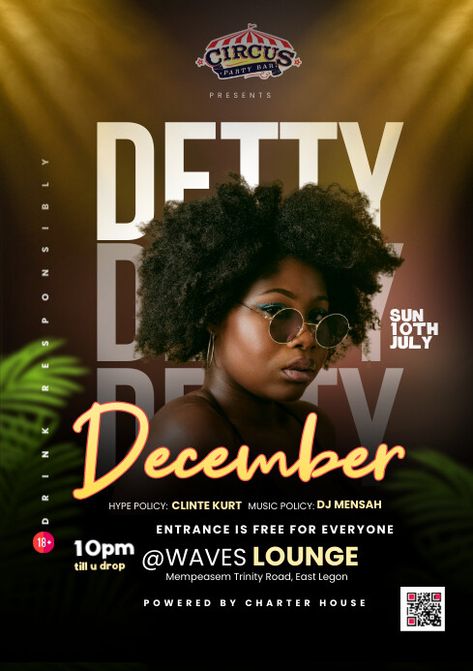 Detty December Party Poster Detty December, Black And Gold Balloons, 21st Birthday Photoshoot, Poster Inspiration, Club Poster, Flyer Design Inspiration, Campaign Posters, Flyer And Poster Design, Design Photoshop