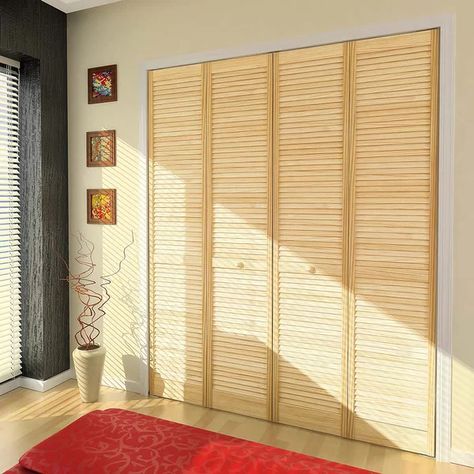 Louvered Wood Primed Bi-Fold Door Sliding Mirror Closet Doors, Accordion Doors, Bi Fold Door, Bifold Closet Doors, Glass Barn Doors, Shaker Doors, Swinging Doors, Sliding Closet Doors, Closet Door