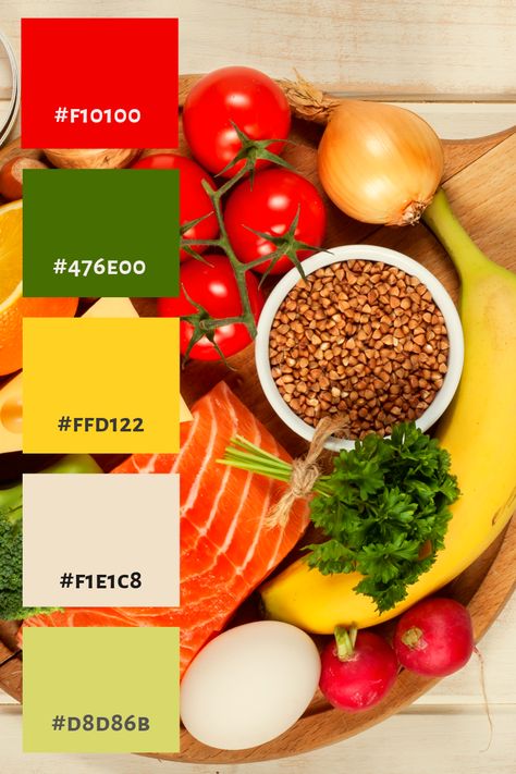 #colorpalette #palette #color #colorscheme #colorswatch #colourpalette #colorinspiration #inspiration #graphicdesign #branding #design #hexcode Color For Food Branding, Grocery Color Palette, Nutrition Color Palette, Food Color Palette, Food Colors Palette, Hex Color, Color Design Inspiration, Hex Color Palette, Brand Color Palette