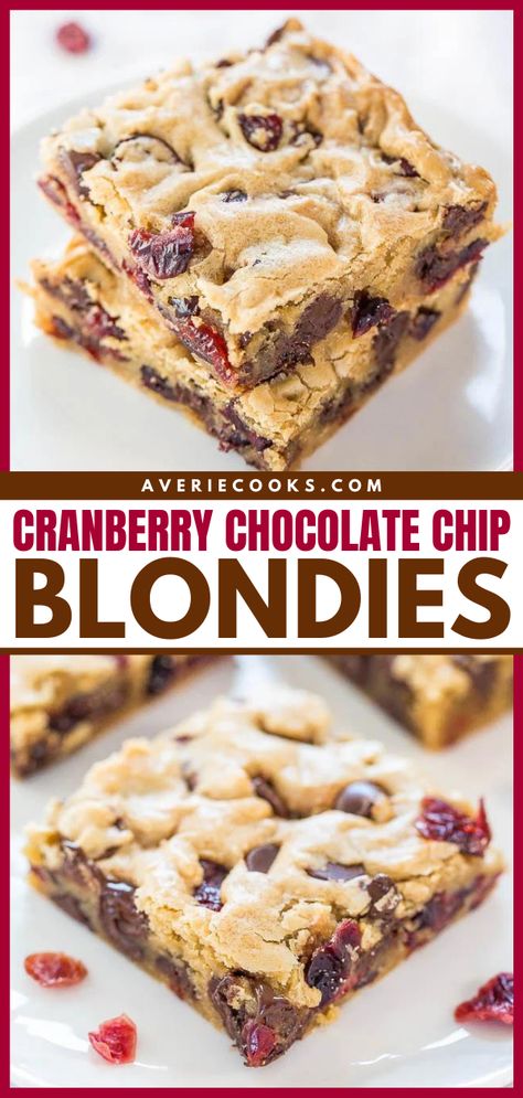 Whip up a batch of this easy holiday recipe that's foolproof! These cranberry bars are the perfect Christmas dessert when entertaining. Everyone will love every bite of these chocolate chip blondies with dried cranberries! Cranberry Pecan Bars, Cranberry Recipes Easy, Cranberry Bars Recipe, Cranberry Recipes Dessert, Turtle Bars, Cranberry Chocolate, Dried Cranberry, Almond Desserts, Cranberry Bars