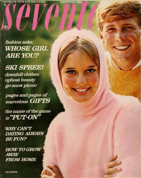 Seventeen Magazine, November 1968 Seventeen Magazine Covers, 1968 Fashion, Colleen Corby, 60s Design, 60s 70s Fashion, Teen Magazine, Seventeen Magazine, Fluffy Sweater, 1960s Fashion